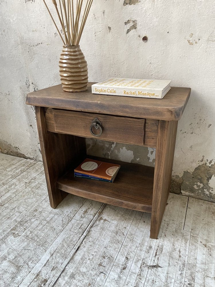 Brutalist Bedside Table in Elm, 1960s