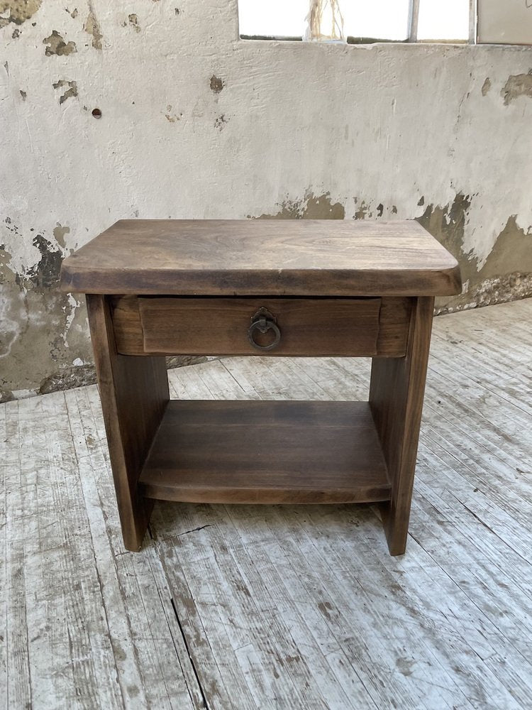 Brutalist Bedside Table in Elm, 1960s