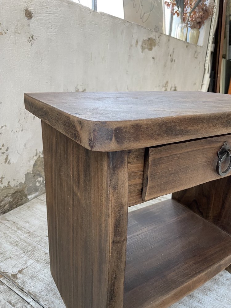 Brutalist Bedside Table in Elm, 1960s