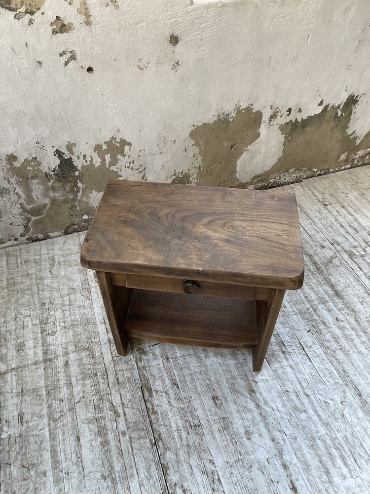 Brutalist Bedside Table in Elm, 1960s