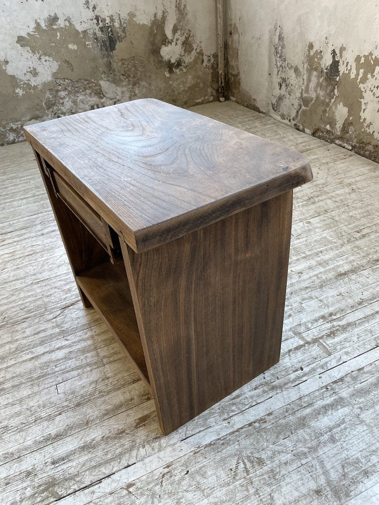 Brutalist Bedside Table in Elm, 1960s