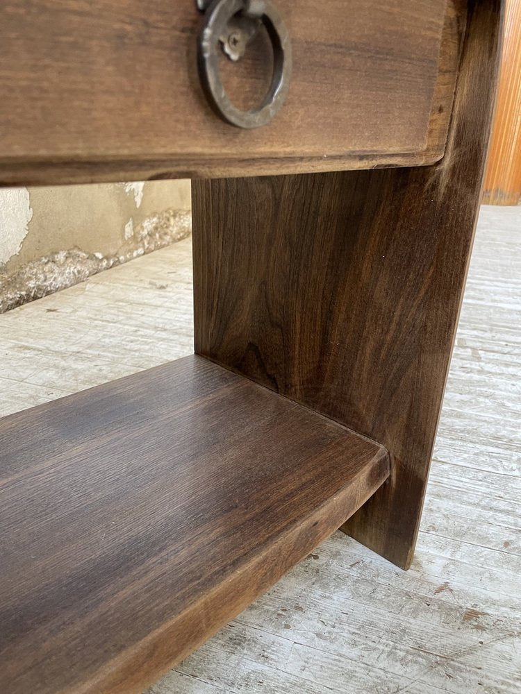 Brutalist Bedside Table in Elm, 1960s