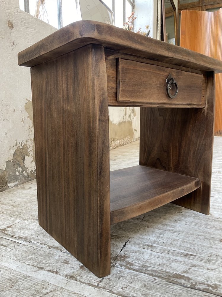 Brutalist Bedside Table in Elm, 1960s