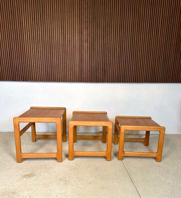 Brutalist Beech Nesting Side Tables, Germany, 1970s, Set of 3-JP-1783513