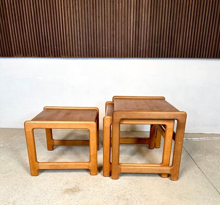 Brutalist Beech Nesting Side Tables, Germany, 1970s, Set of 3-JP-1783513