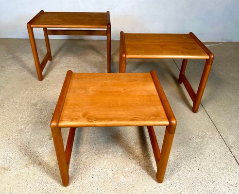 Brutalist Beech Nesting Side Tables, Germany, 1970s, Set of 3-JP-1783513