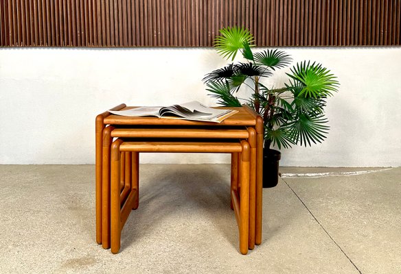 Brutalist Beech Nesting Side Tables, Germany, 1970s, Set of 3-JP-1783513