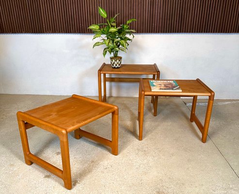 Brutalist Beech Nesting Side Tables, Germany, 1970s, Set of 3-JP-1783513