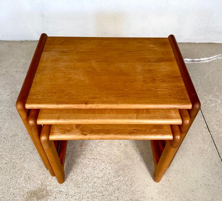 Brutalist Beech Nesting Side Tables, Germany, 1970s, Set of 3-JP-1783513