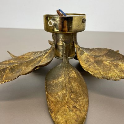 Brutalist Beligan Brass Metal Wall Ceiling Light by Willy Daro Belgium, 1970s-QZ-1091365