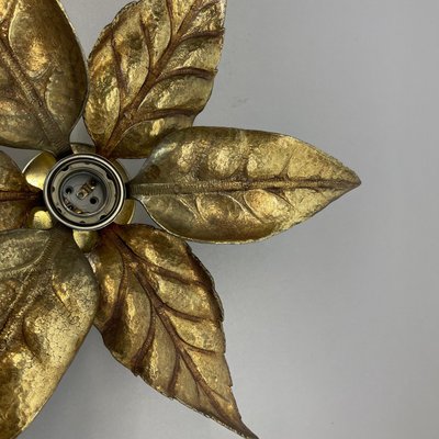 Brutalist Beligan Brass Metal Wall Ceiling Light by Willy Daro Belgium, 1970s-QZ-1091365