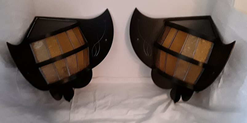 Brutalist Black Bat-Shaped Wall Lamps in Steel, 1980s, Set of 2-HOI-1292105