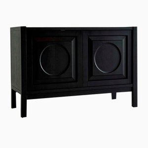 Brutalist Black Cabinet with Round Pattern Doors-GNW-2032989