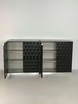 Brutalist Black Cabinets with Graphic Door Panels, 1970s, Set of 2-GNW-1818120