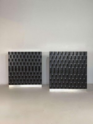 Brutalist Black Cabinets with Graphic Door Panels, 1970s, Set of 2-GNW-1818120