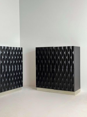 Brutalist Black Cabinets with Graphic Door Panels, 1970s, Set of 2-GNW-1818120