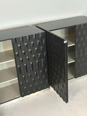 Brutalist Black Cabinets with Graphic Door Panels, 1970s, Set of 2-GNW-1818120