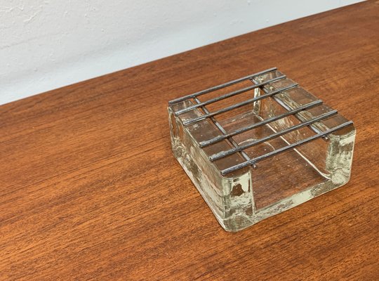 Brutalist Block Glass and Metal Tea Warmer, 1960s-UAH-1425400