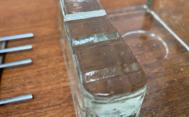 Brutalist Block Glass and Metal Tea Warmer, 1960s-UAH-1425400