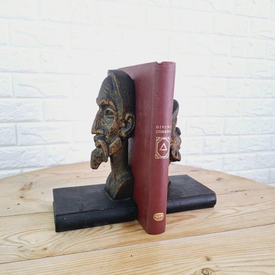 Brutalist Bookends in Carved Wood by Don Quixote & Sancho, 1970s, Set of 2-FRB-1768406