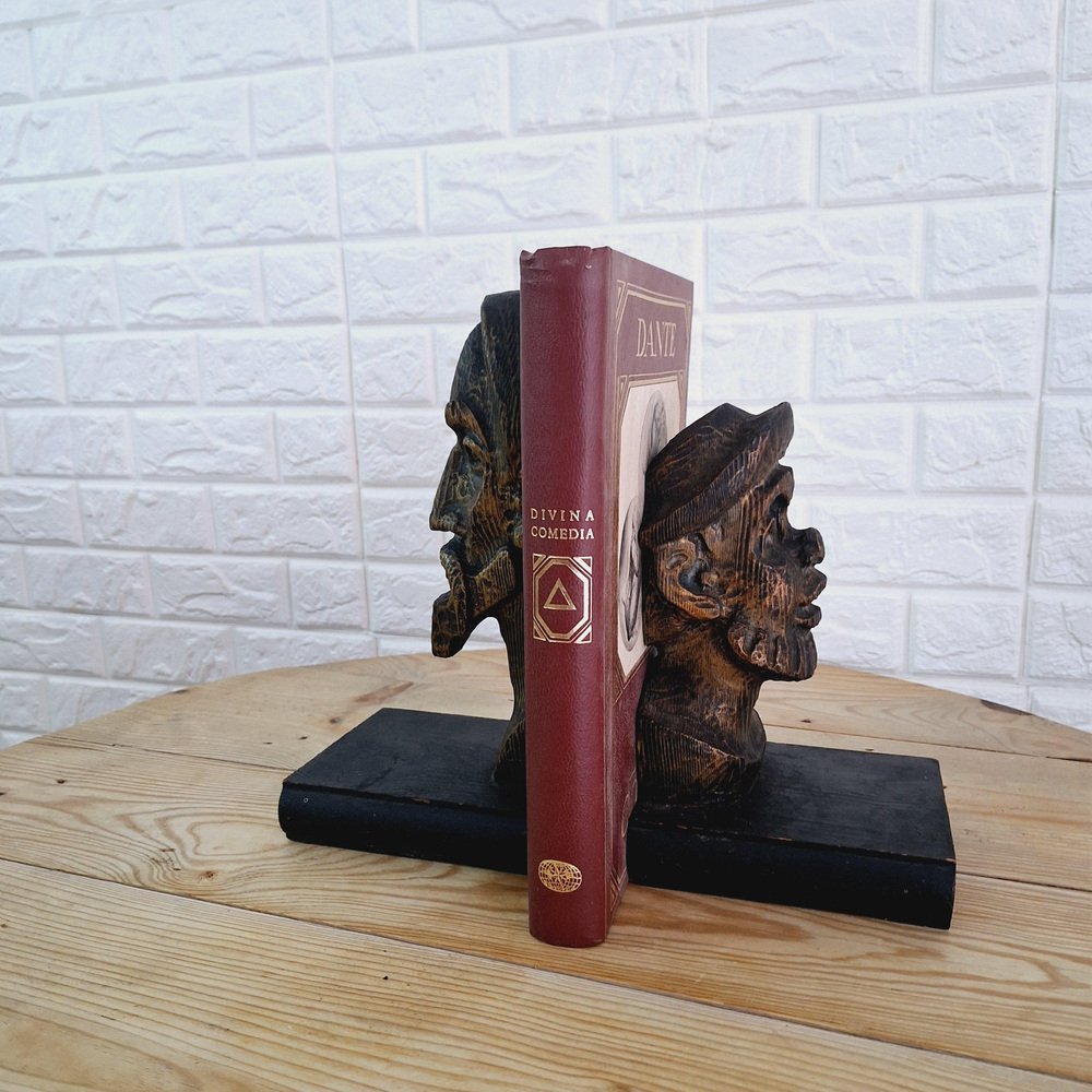 Brutalist Bookends in Carved Wood by Don Quixote & Sancho, 1970s, Set of 2