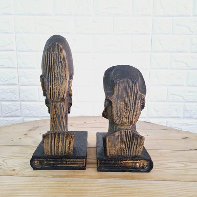 Brutalist Bookends in Carved Wood by Don Quixote & Sancho, 1970s, Set of 2-FRB-1768406