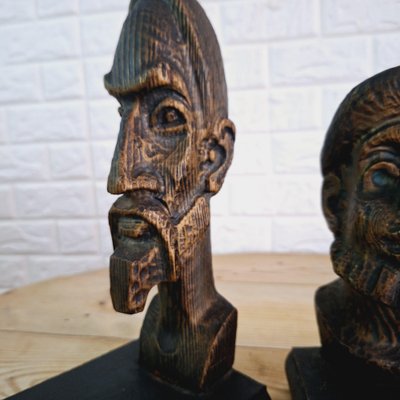 Brutalist Bookends in Carved Wood by Don Quixote & Sancho, 1970s, Set of 2-FRB-1768406