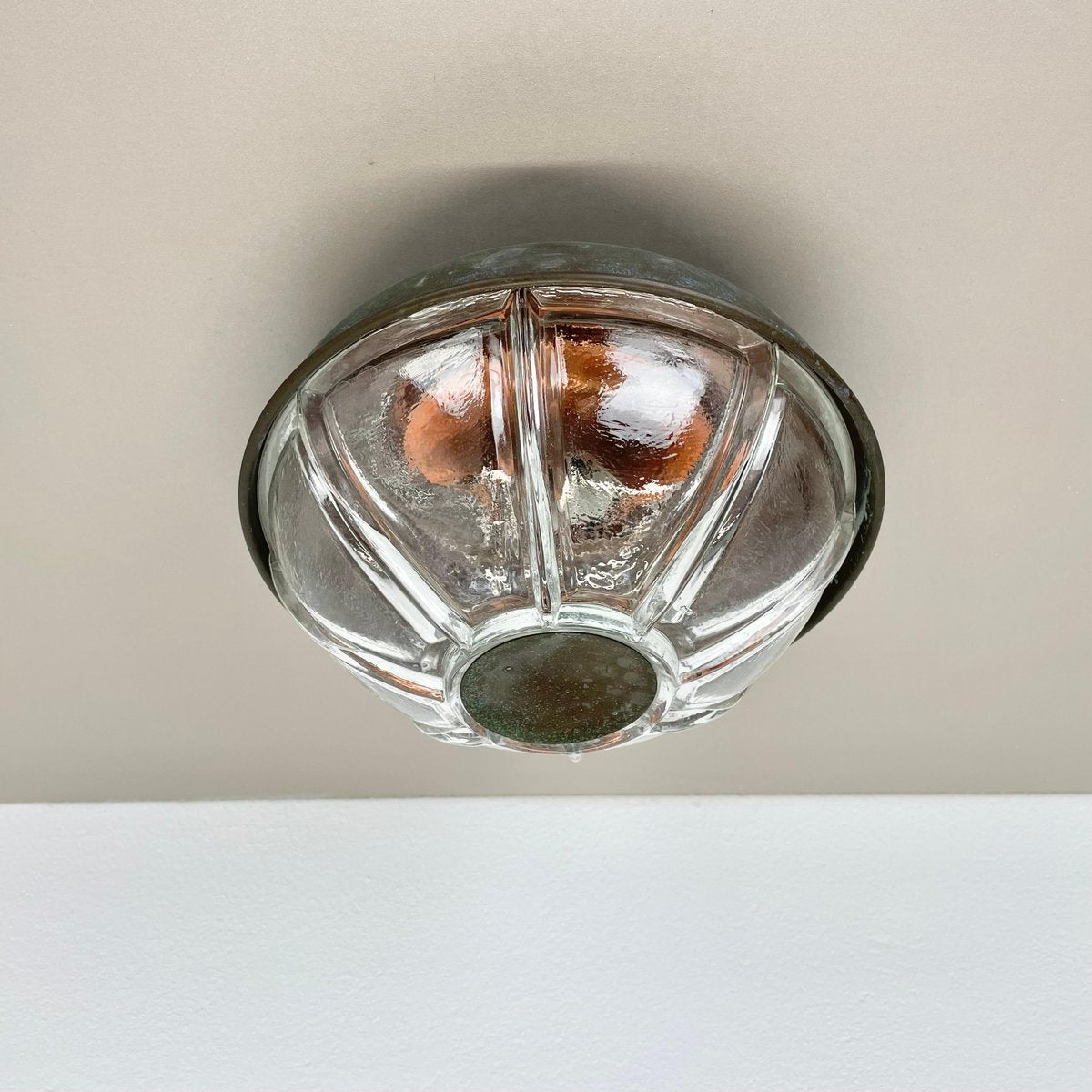 Brutalist Boom Copper and Glass Wall Light attributed to Bega Lights from Limburg, Germany, 1980s