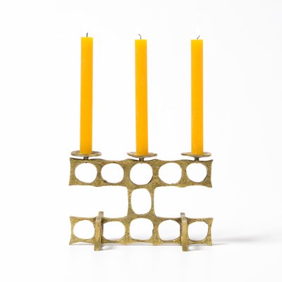 Brutalist Brass 3-Light Candelabra, 1970s-VT-799632