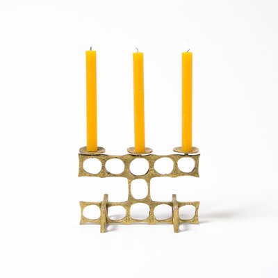 Brutalist Brass 3-Light Candelabra, 1970s-VT-799632