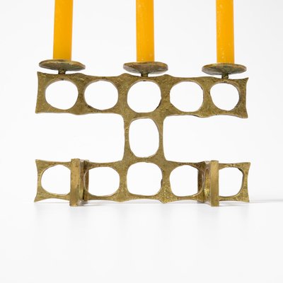 Brutalist Brass 3-Light Candelabra, 1970s-VT-799632