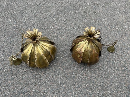 Brutalist Brass Onion Pendants by Holm Sørensen, Denmark, 1960s, Set of 2-MXB-1736609