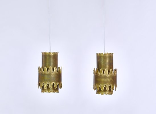 Brutalist Brass Pendant Lamp by Svend Aage Holm Sørensen for Holm Sørensen, 1960s, Set of 2-WRF-731929