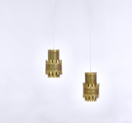 Brutalist Brass Pendant Lamp by Svend Aage Holm Sørensen for Holm Sørensen, 1960s, Set of 2-WRF-731929