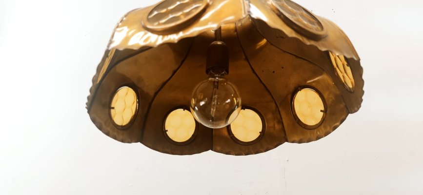 Brutalist Brass Pendant with Amber Oglo-QLH-1358067