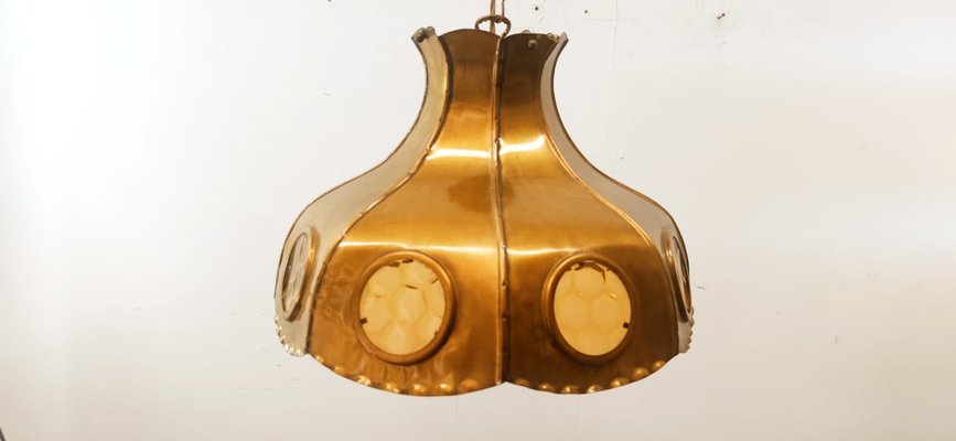 Brutalist Brass Pendant with Amber Oglo-QLH-1358067