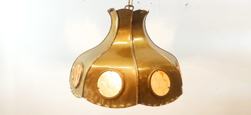 Brutalist Brass Pendant with Amber Oglo-QLH-1358067