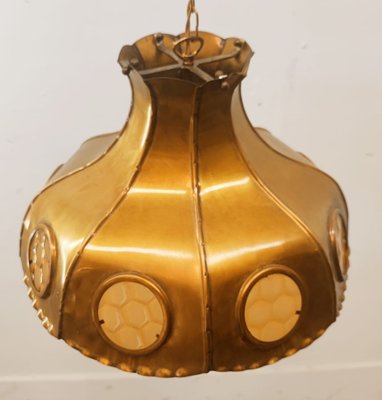 Brutalist Brass Pendant with Amber Oglo-QLH-1358067