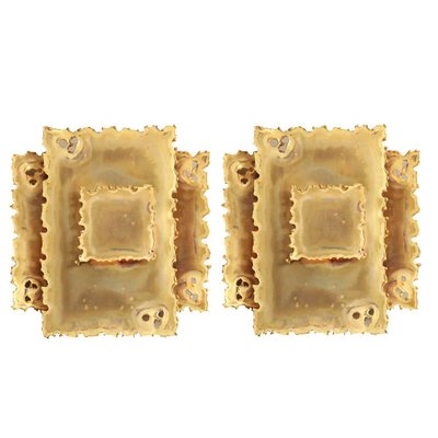 Brutalist Brass Wall Sconces by Holm Sørensen for Svend Aage Holm Sorensen, Set of 2-VDW-846478