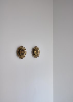 Brutalist Brass Wall Sconces Flower by Holm Sørensen & Co, Denmark, 1960s, Set of 2-WRF-1144512