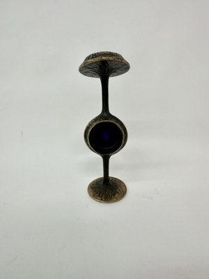 Brutalist Bronze Candle Stick with Blue Crystal, 1970s-BGP-1720224