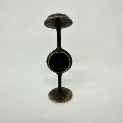 Brutalist Bronze Candle Stick with Blue Crystal, 1970s-BGP-1720224