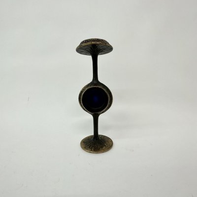 Brutalist Bronze Candle Stick with Blue Crystal, 1970s-BGP-1720224