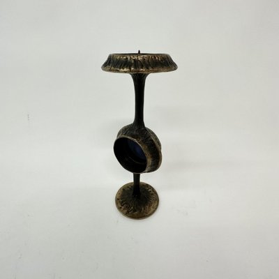 Brutalist Bronze Candle Stick with Blue Crystal, 1970s-BGP-1720224