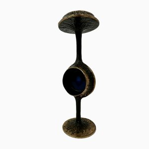 Brutalist Bronze Candle Stick with Blue Crystal, 1970s-BGP-1720224