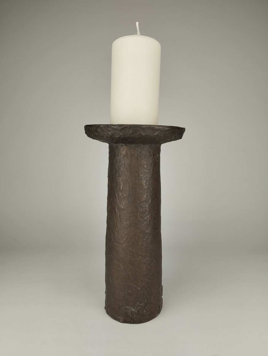 Brutalist Bronze Candlestick by Konrad Kurz