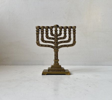 Brutalist Bronze Hanukkah Menorah Candleholder by Hen Holon, Israel, 1970s-LCR-1749051