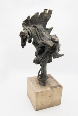 Brutalist Bronze Mythological Bird Sculpture in Travertine, 1950s-RCE-1430845