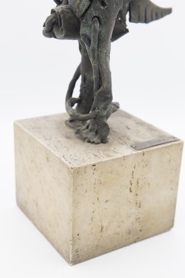 Brutalist Bronze Mythological Bird Sculpture in Travertine, 1950s-RCE-1430845