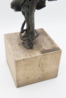 Brutalist Bronze Mythological Bird Sculpture in Travertine, 1950s-RCE-1430845